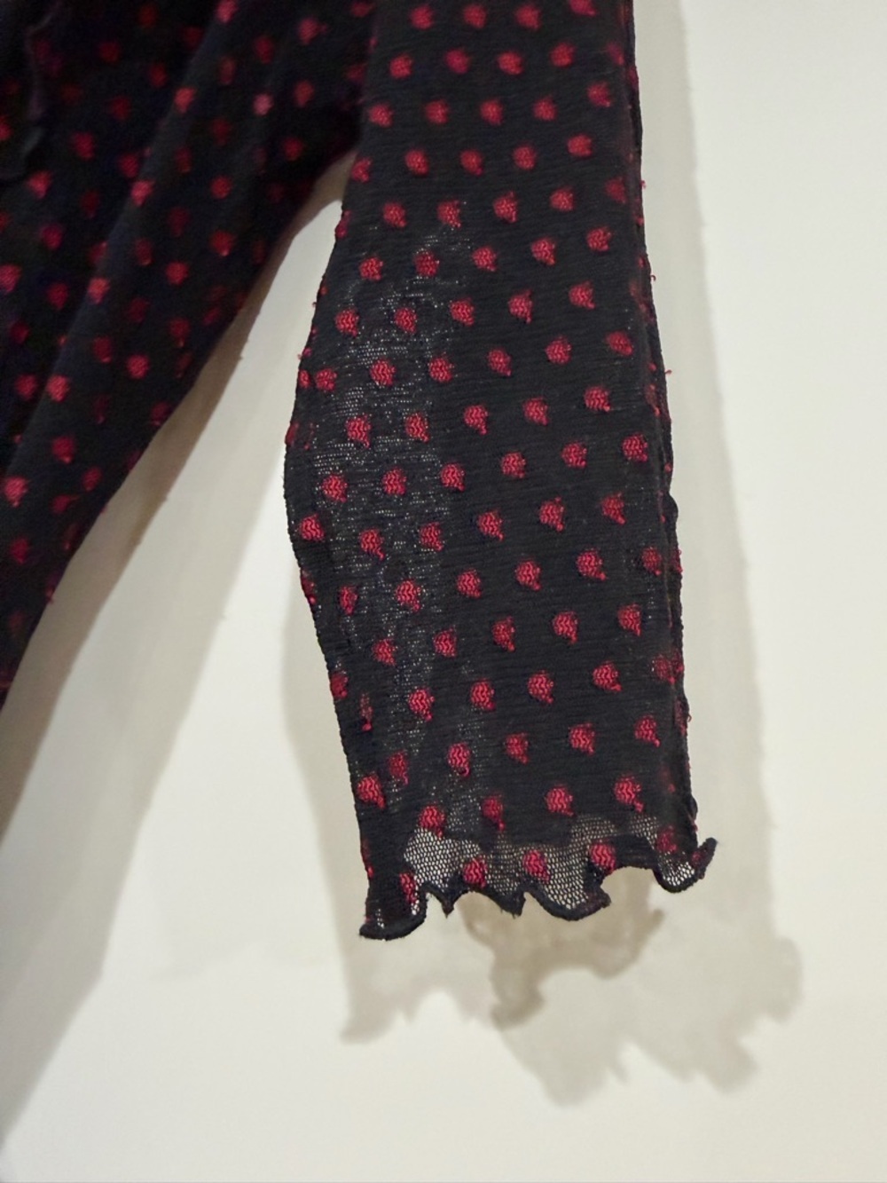 VTG 90s/Y2K Betsey Johnson Black Red Polka Dot Sheer Mesh Wrap Dress (107) - Picture 9 of 9